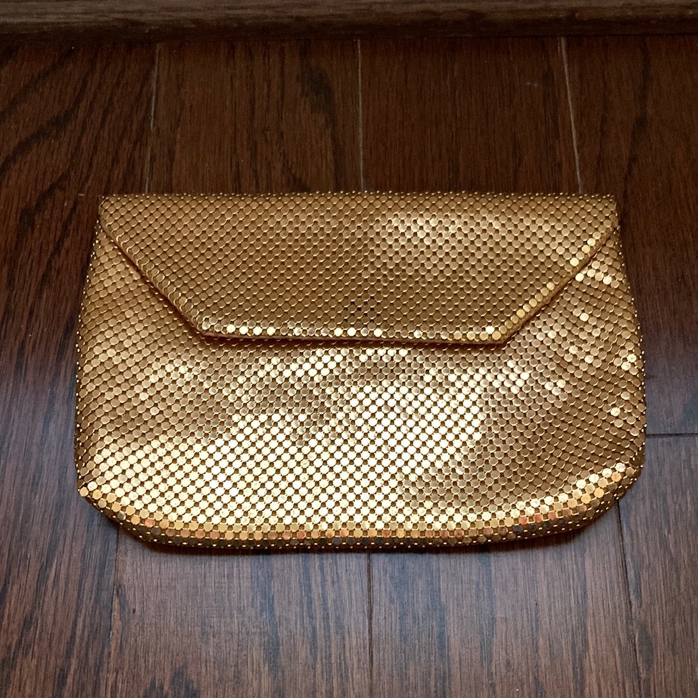 Vintage gold shimmery clutch-tiny gold circles